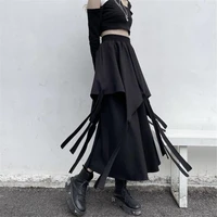 women fashion chic skirt solid color bow tie ribbon patchwork gothic style high waist mid length ladies a line dress for summer