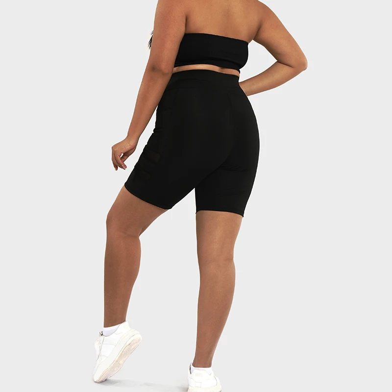 LUOYIYANG Pocket Plus Size Women's Shorts Push Up Gym Booty Lifting Sports Fitness Woman 2023 Lace Patchwork Yoga Clothing L-4XL