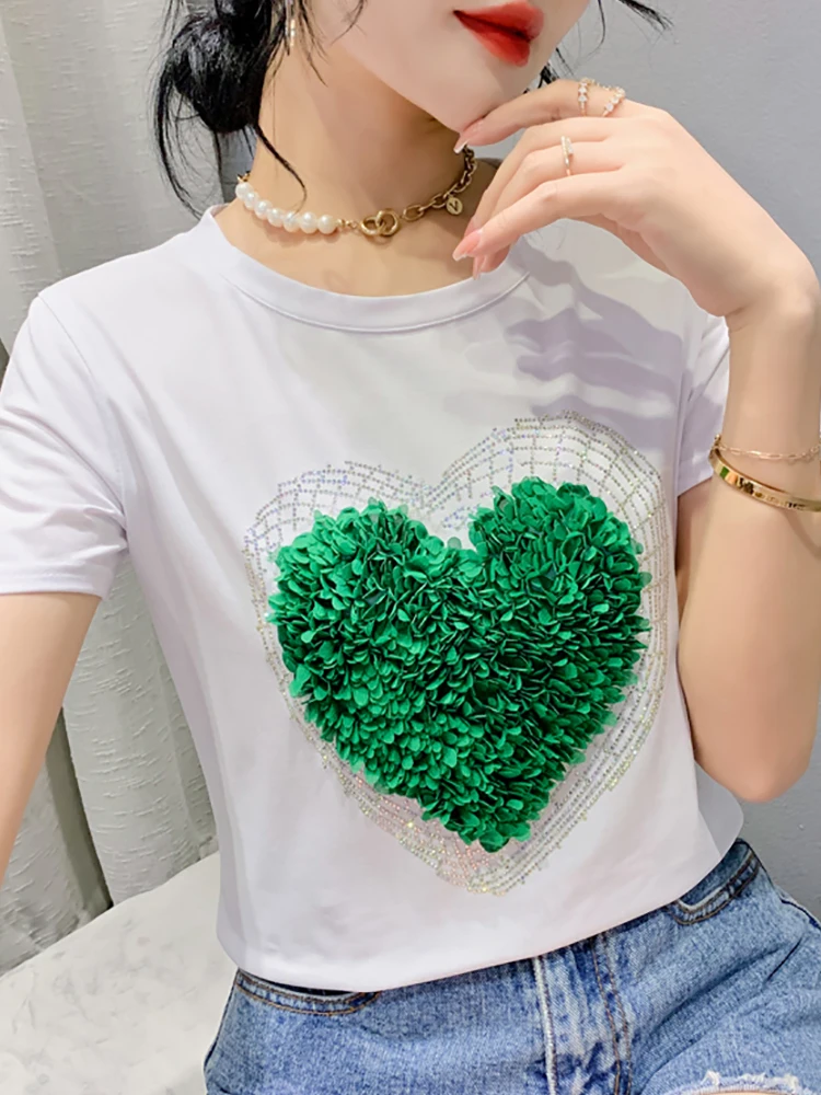 Женская короткая футболка с круглым вырезом белая или черная хлопковая Футболка