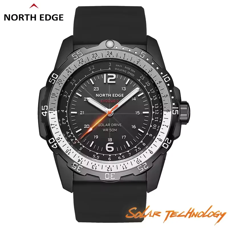 Фото Мужские уличные цифровые часы NORTH EDGE с вращающимся безелем, таймером, водонепроницаемостью 50 м, солнечной зарядкой, долгим сроком службы батареи, для плавания и спорта №2