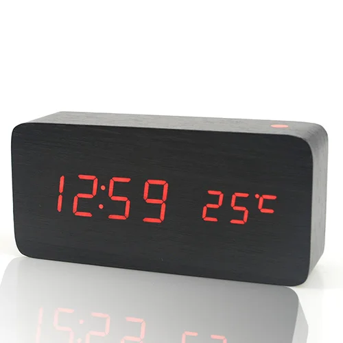 

Деревянный светодиодный будильник, стиль, контроль звуков температуры, календарь, светодиодный дисплей, электронные настольные цифровые настольные деревянные часы