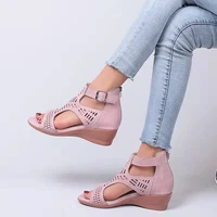 wedge sandals women spring and summer new style fish mouth hollow buckle breathable large size sandals