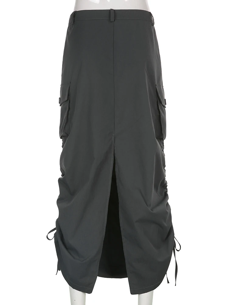 Юбка-макси Женская однотонная в стиле Харадзюку с карманами |
