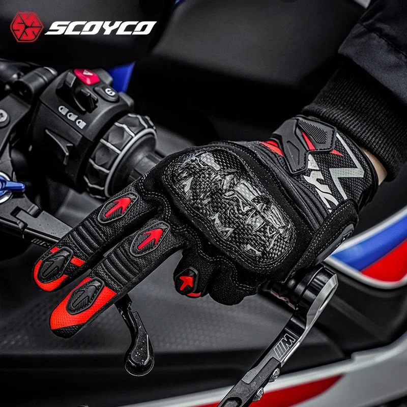 SCOYCO летние гоночные мотоциклетные перчатки дышащие сетчатые с сенсорной