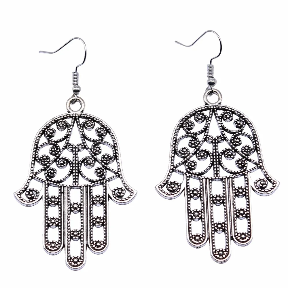 

Fatima Hand Earrings Ear Stud Drop Tassel Chain Handmade,Silver Color,Women Jewelry Accessory Pendant Gift Wholesale