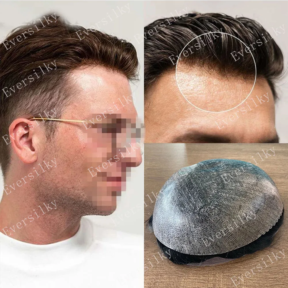 Natural Hairline Man Toupee Durable Thin Skin Full PU System 100% Indian Human Hair Wigs Male Hairpiece Unit Prosthesis In Stock