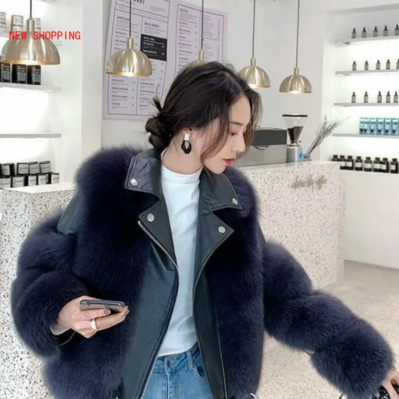 Faux Fur Coat Women Pink High Quality Furry Cropped Faux Fur Leather Patchwork Jacket Woman Winter Overcoat Faux Fur Short Coats