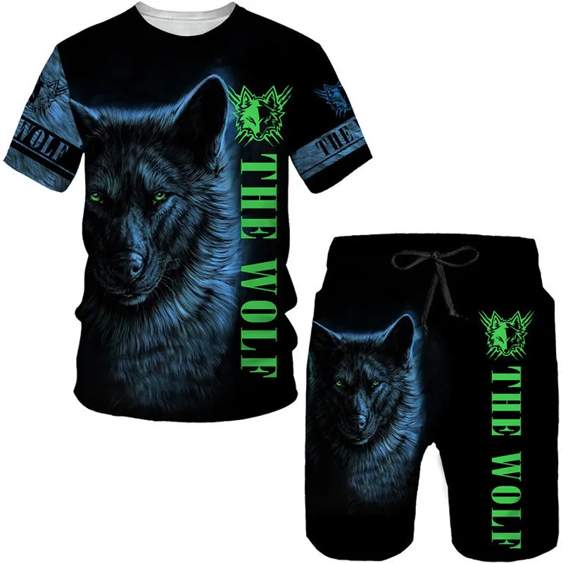 Cool the Wolf 3d Printed T-shirt/suit Summer Short Sleeved O-neck Men's Tees&shorts 2 Pcs Set Casual Couple Sportswear Tracksuit