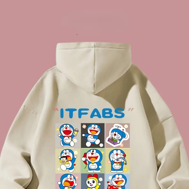

Cartoon Doraemon pure cotton hooded sweatshirt autumn and winter loose casual trendy pullover top for male and female students