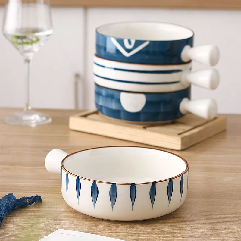 

Salad Cereal Bowl Soup Noodle Bowls Ceramic Breakfast Bowls with Handle Dessert Cheese Bakeware Microwave Oven Special