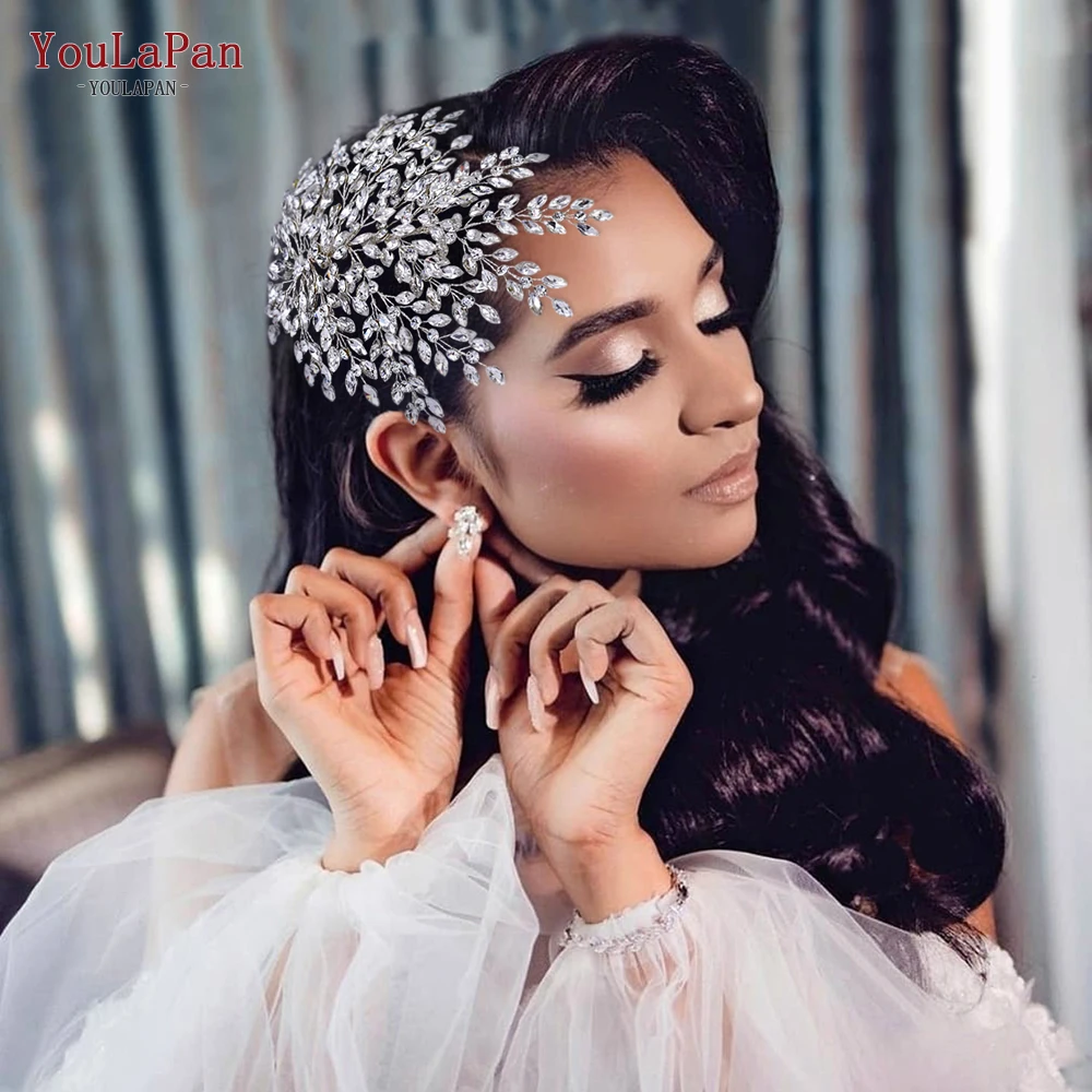 YouLaPan HP438 Bling Braut Headwear Luxus Blatt Hochzeit Stirnband Braut Haar Zubehör Fascinators für Frauen Kopfschmuck
