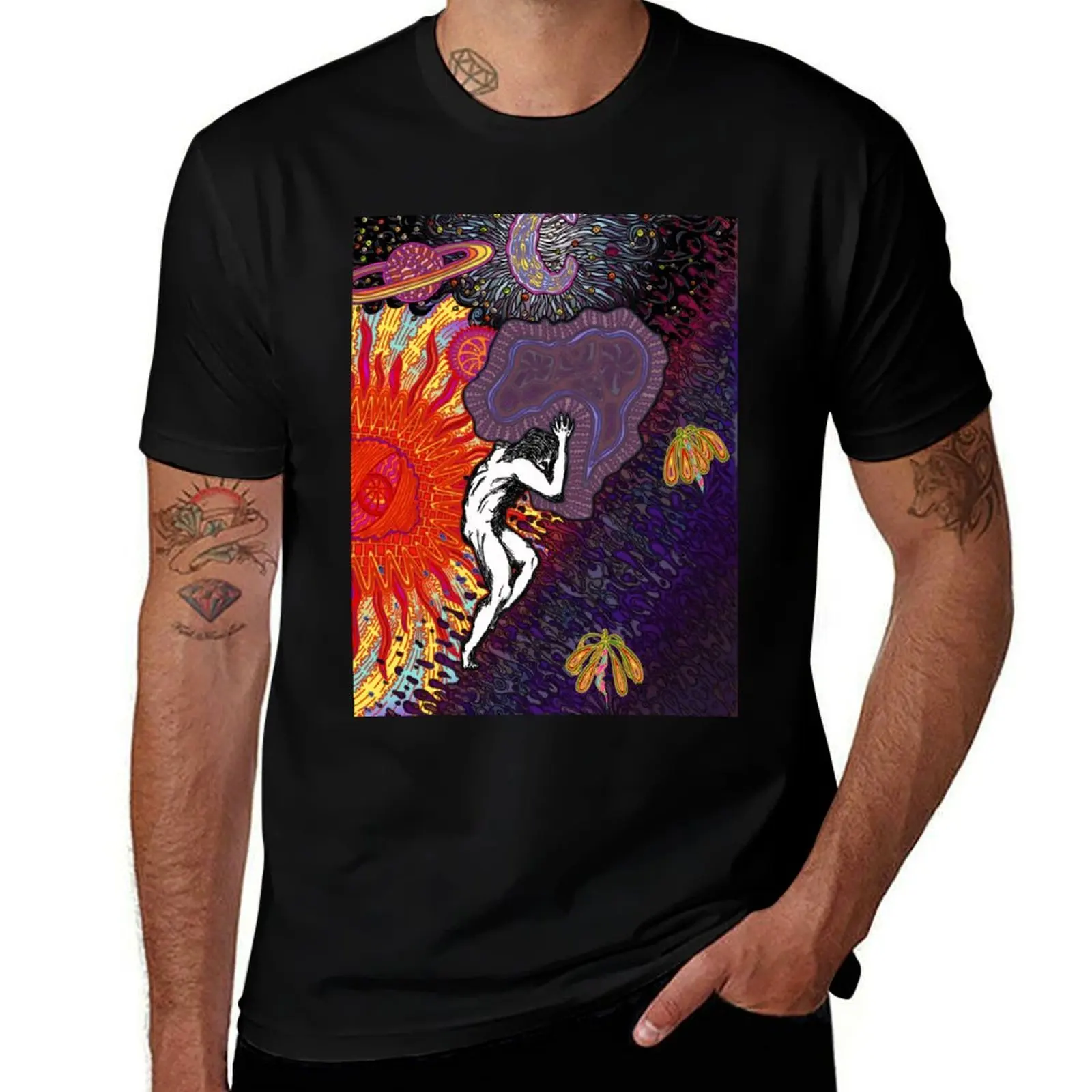 Фото PSYCHEDELIC TRIPPY HORROR VACUI MYTH OF SISYPHUS - полноцветная футболка, повседневная модная уличная футболка №1