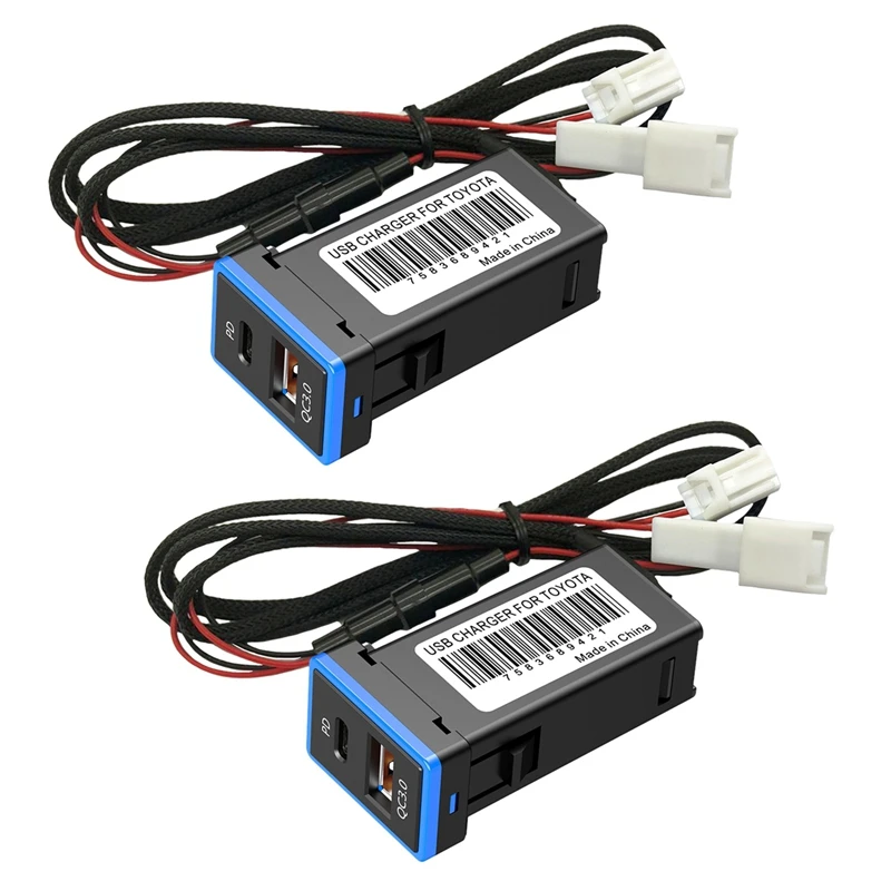 

2X QC 3.0 Car Charger Dual Port With Type C USB Quick Charge Socket For Toyota