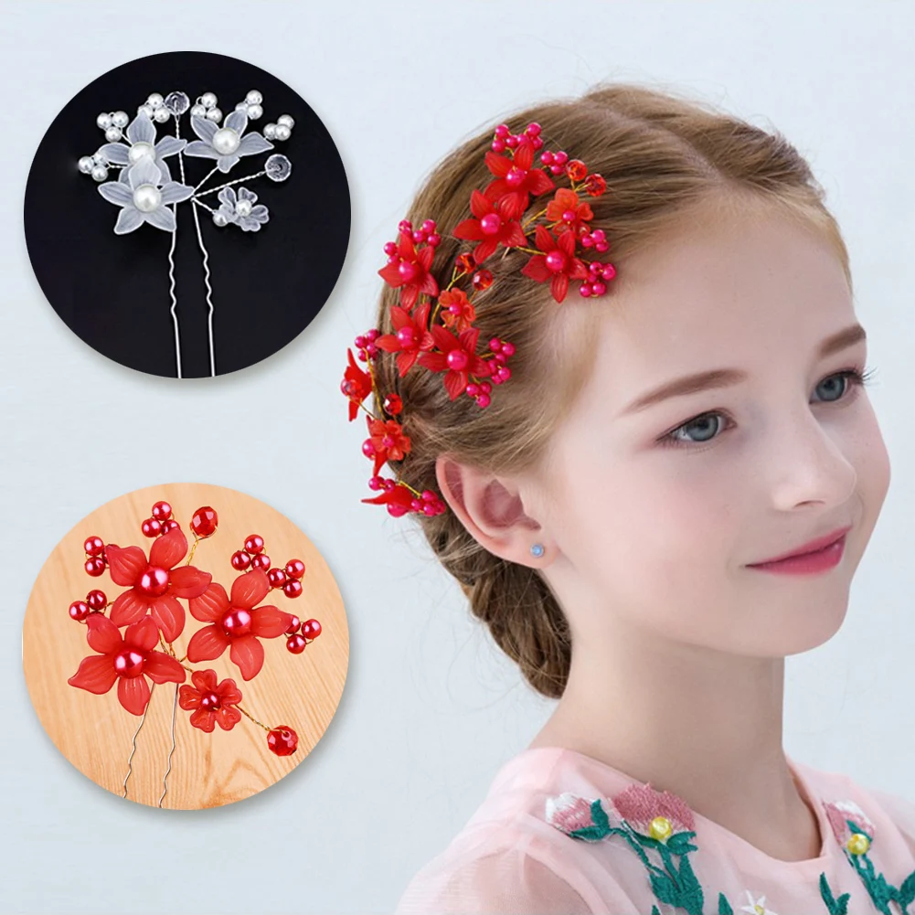 

Kids Hair Stick Hairpin Imitation Pearl Crystal Flower Hair Clip Hair Fork Headdress Wedding Festival Party Vine Accessories