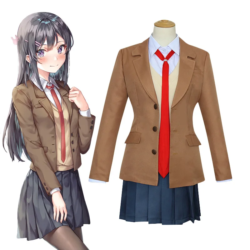 

Sakurajima Mai Косплей Хэллоуин Аниме игры Новинка Костюм JK короткая юбка школьная форма наряд карнавал отправить кроличьи ушки