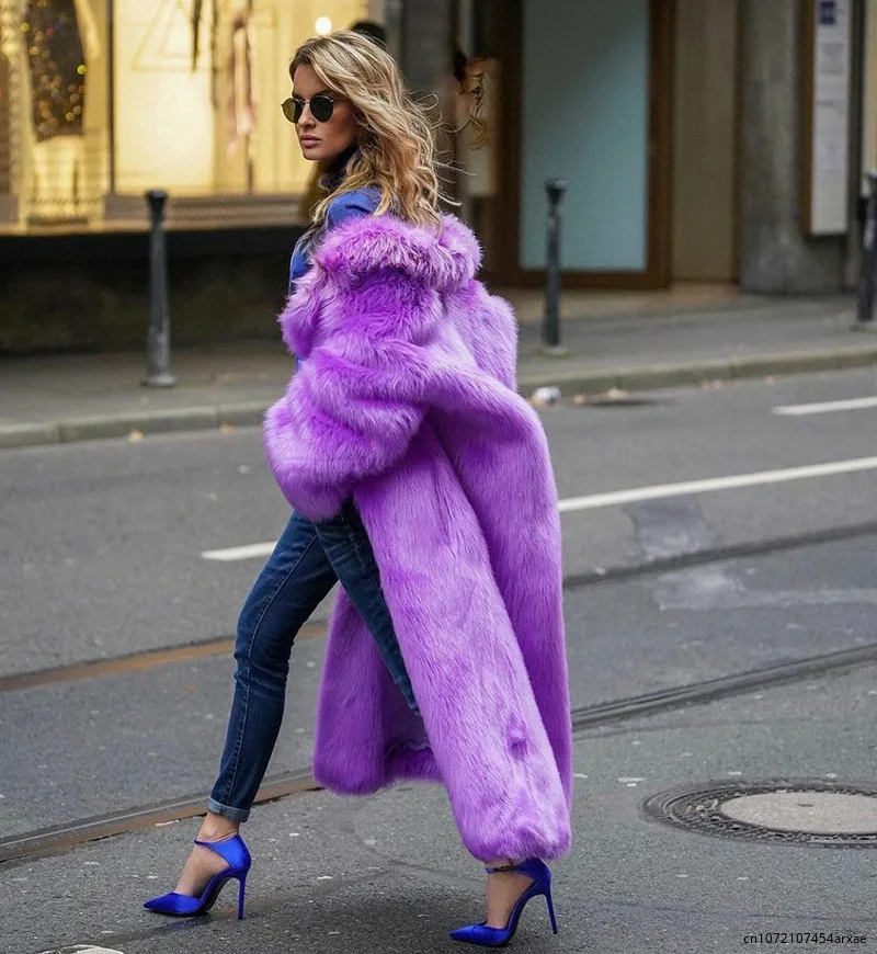 

Winter Women High Quality Faux Fur Coat Luxury Long Fur Coat Loose Lapel European Toka OverCoat Thick Warm Female Plush Coats