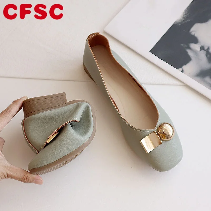 

Soft-soled fashion beanie shoes women's spring and summer new flat-heeled shallow mouth square head lazy slip-on casual shoes