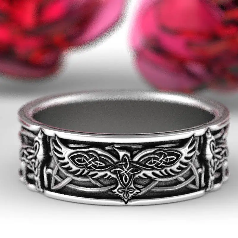 

Viking Men Ravens Gothic Ring Norse Mythology Silver Color Odin Crow Eagle Totem Rings Nordic Amulet Punk Animal Jewelry