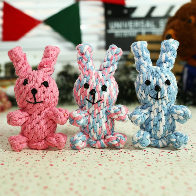 

14cm Pet Toys Rope Toy Rabbit Cotton Rope Toy Rope Knot Toy Puppy Chew Teething Toys Teeth Cleaning Interactive Toy