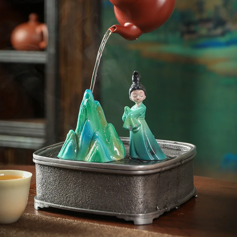 

Resin Creative Color Changing Tea Ornaments Small tea pet Supportable Play Jiangshan Beauty Pen Holder Tea Ceremony Utensils