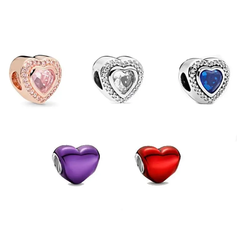 

Shiny Love Heart Diamond Large Hole Beads Spot Wholesale New DIY Oil Drop Alloy Heart Shaped Loose Bead Jewelry Beads