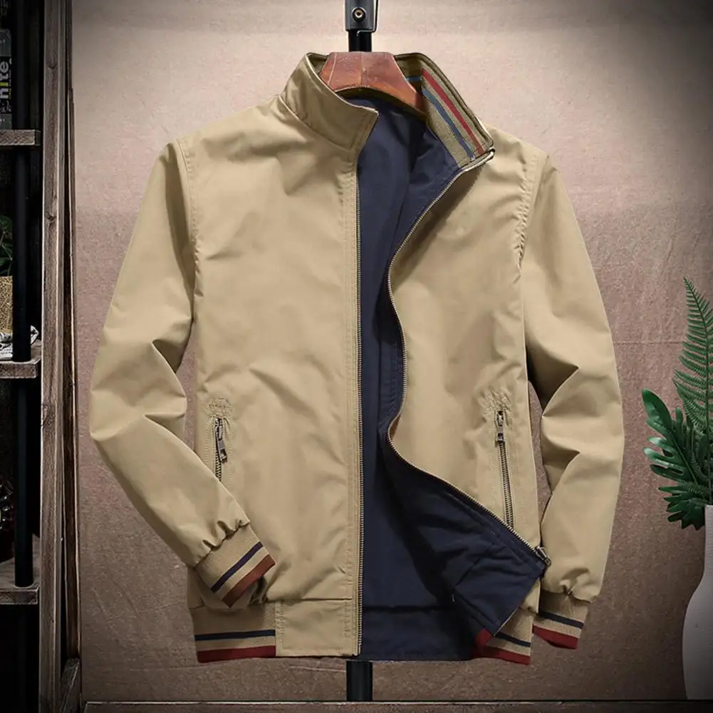 

Men Jacket Simple Breathable Zipper Warm Turndown Collar Jacket for Daily Wear Men Outerwear Men Coat