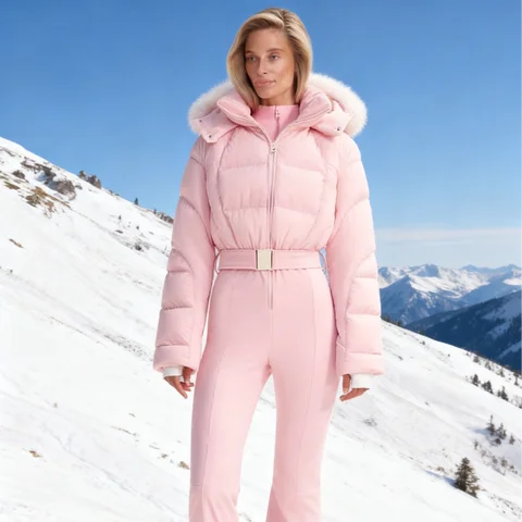 Розовые утеплённые женские комбинезоны Chin.Sweety