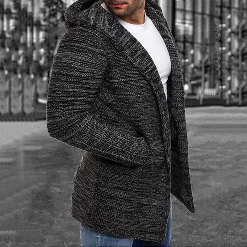 Men's Slim Lapel Hooded Sweater Autumn And Winter Long Sleeve Cardigan Long Sweater Fashion Cazadora Hombre Ropa De Invierno