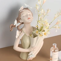 moden gorgeous girl resin bouquet statue creative nordic flower vase ornaments fashion style home decoration living room gifts