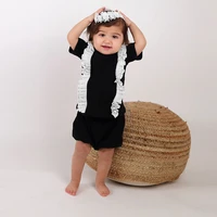 baby set summer clothes 2pcs top and bloomers black ribbed kids clothes girl clothes round neck short sleeves contrast ruffles
