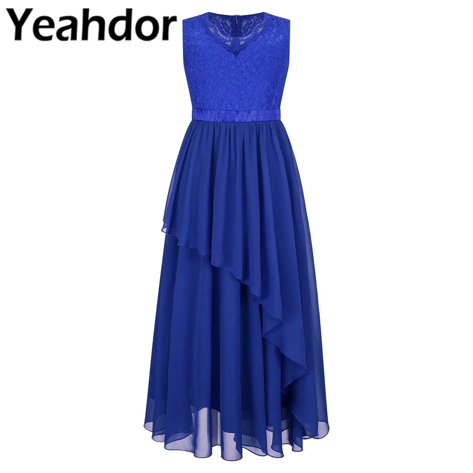 

Flower Girls Dress Elegant Girls Chiffon Dress Sleeveless Lace Kids Birthday Party Dress for First Communion Wedding Prom Gown