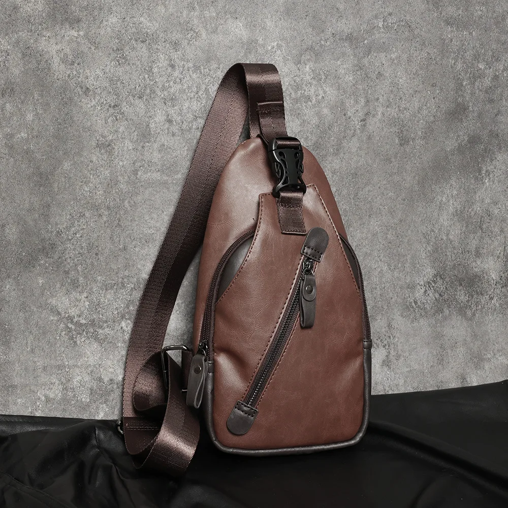 Casual Men's Crossbody Chest Bag Multifunctional Leather Cross Body Bag with Adjustable Shoulder Strap Messenger Bag for Sports