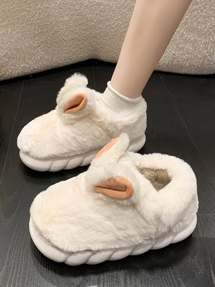 

Shoes Woman Flats Clogs Platform Dress Creepers Winter Short Plush Flock Slipper Rome Basic Med Cover Heel with Slides Women Fem