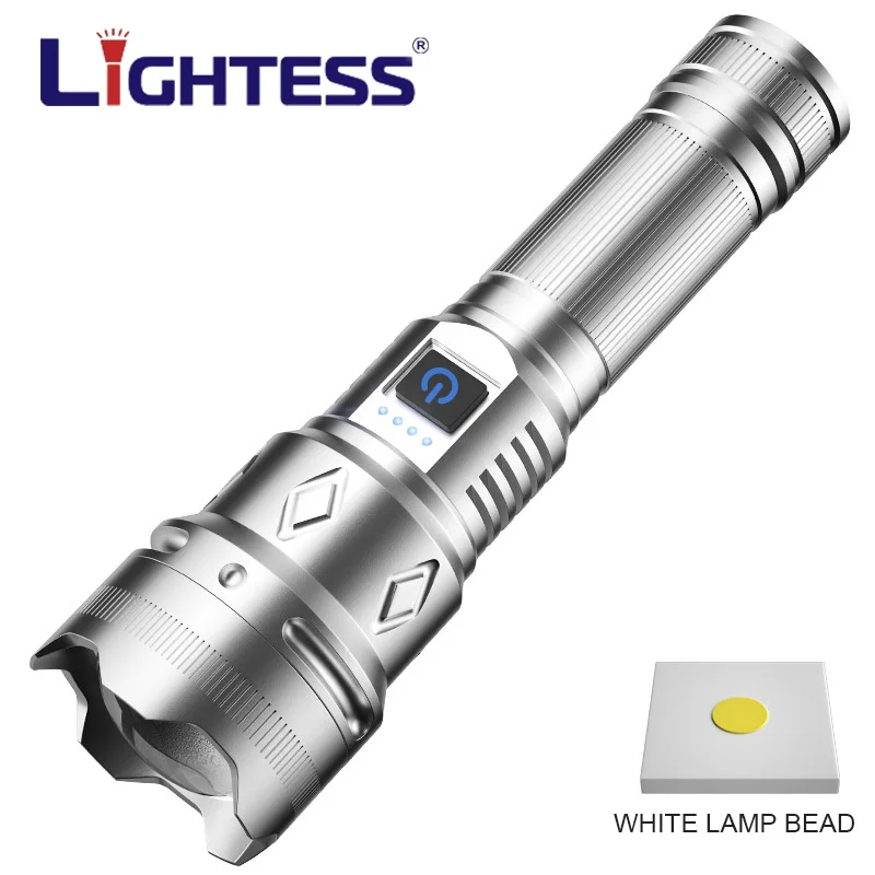 Powerful 35W LED Flashlight White Laser Bidirectional Charging Telescopic Zoom Aluminium Alloy Flashlight Outdoor Camping Torch