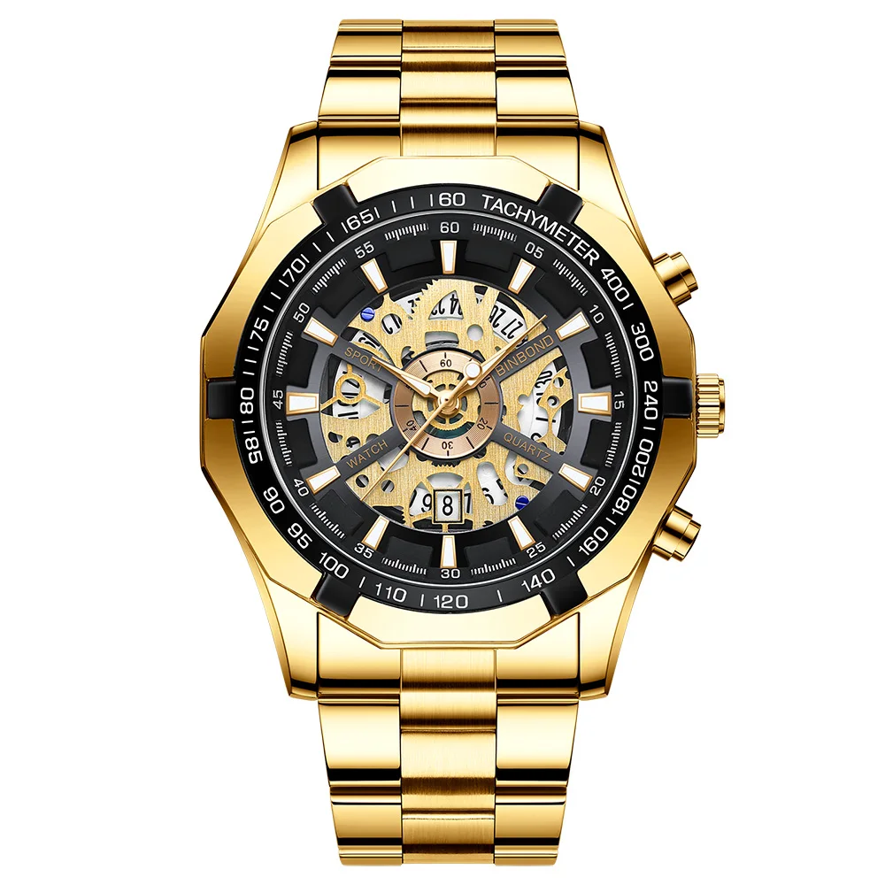 

2023 Top Binbond S033 Mens Watches Brand Luxury Stainless Steel Waterproof Hollow Out Blue Big Male Wristwatches Relogio Masculi