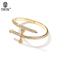 tbtk opened sword cuff bangle micro paved bling cubic zirconia bracelet vintage gift for women men rapper hiphop jewelry