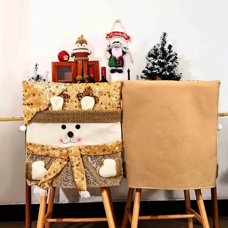 Christmas Chair Back Covers Sequin Santa/Snowman/Elk Dining Kitchen Xmas Slipcover Protector Wedding Decor Ornaments