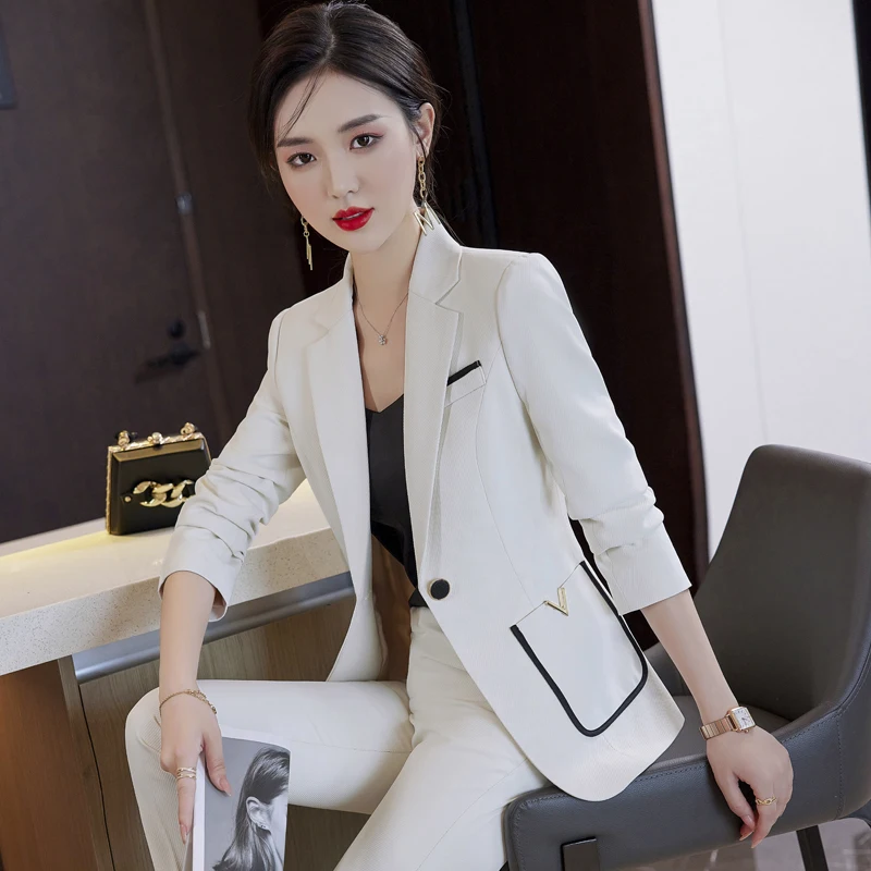 Work Pant Suits OL 2 Piece Set for Women Business interview suit set uniform slim Diamond Blazer Nine pants Office Lady suit