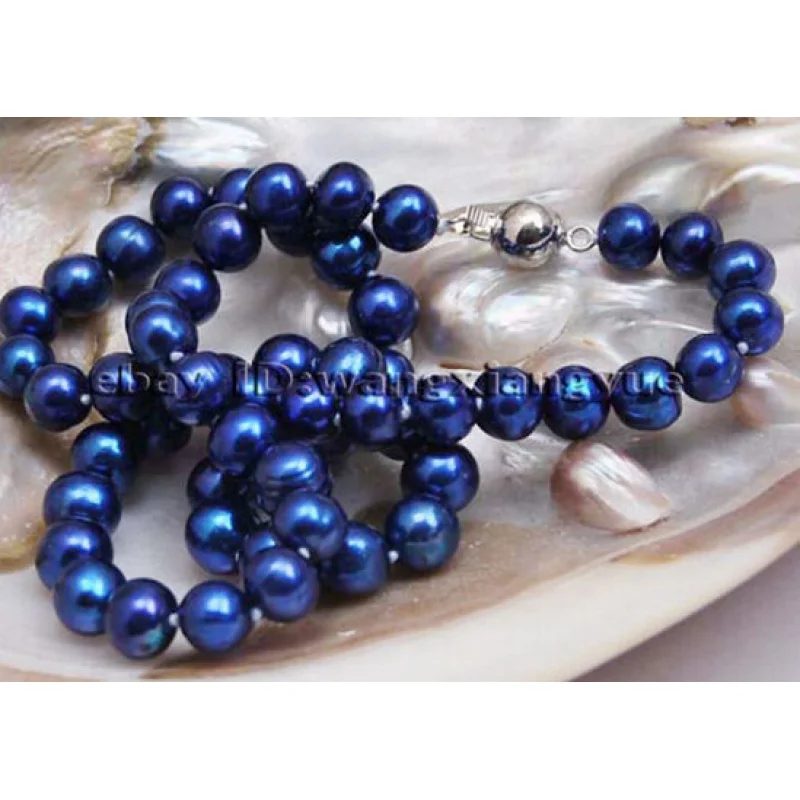 

ZCD 317 Fashion 8-9mm Real Blue akoya cultured pearl necklace 18";