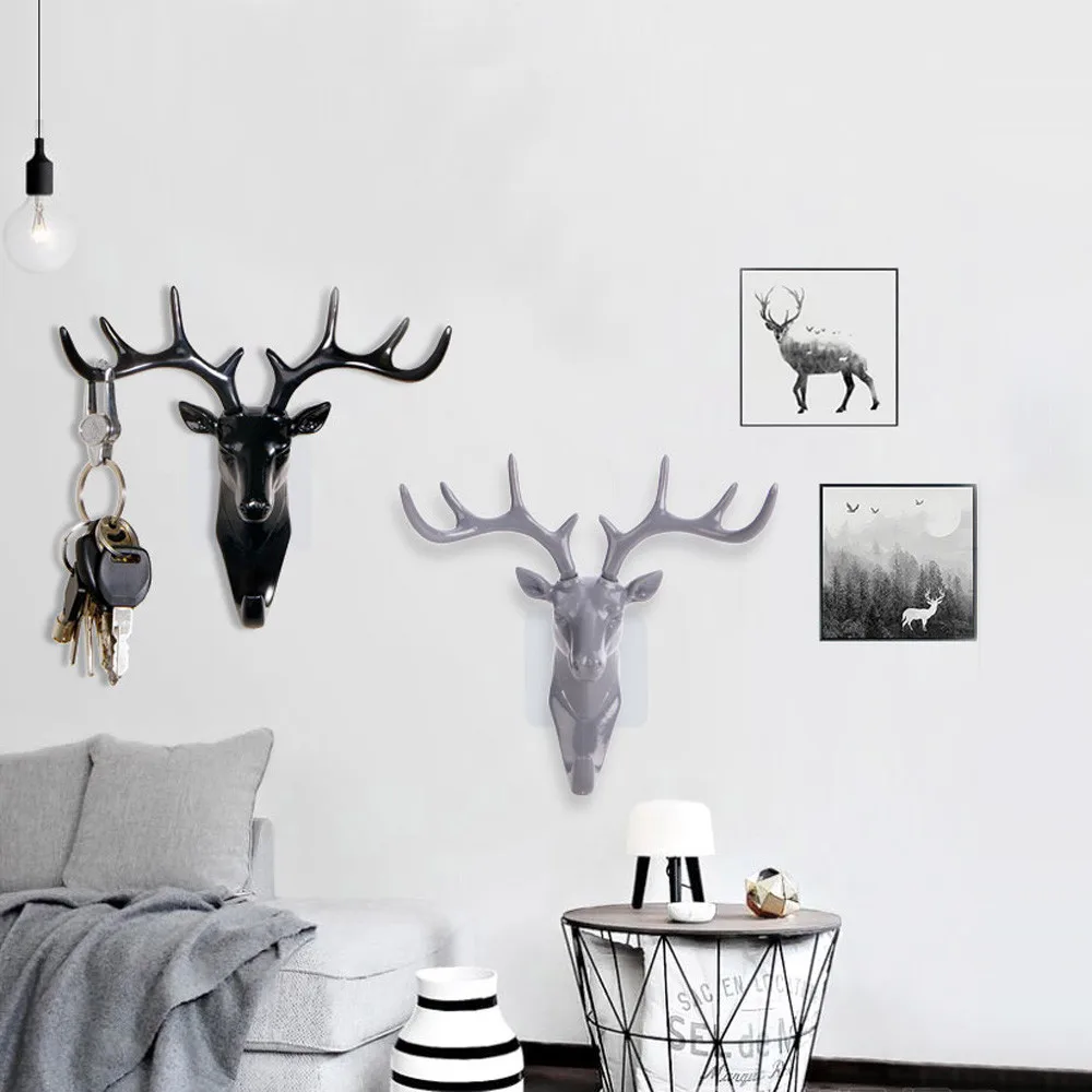 Wall Mounted Hook Retro Deer Head Antlers Decorative Clothes Hat Scarf Key Hanger | &amp Hooks