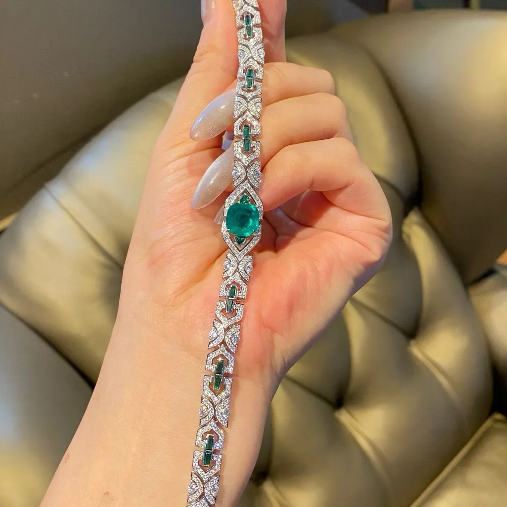 Винтажный Браслет WUIHA из драгоценных камней 100% 925 пробы серебряный лабораторный