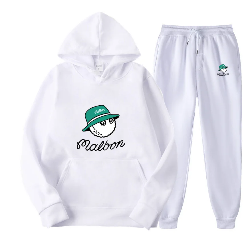 

Новая спортивная одежда Malbon Golf 2022, мужской теплый комплект из двух предметов, свободный свитер с капюшоном + штаны, с капюшоном для бега и ран...