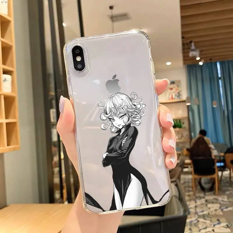 Чехол для телефона с аниме One-Punch-Man Tatsumakis iPhone 11 12 Mini 13 Pro XS Max X 8 7 6s Plus 5 SE XR прозрачный