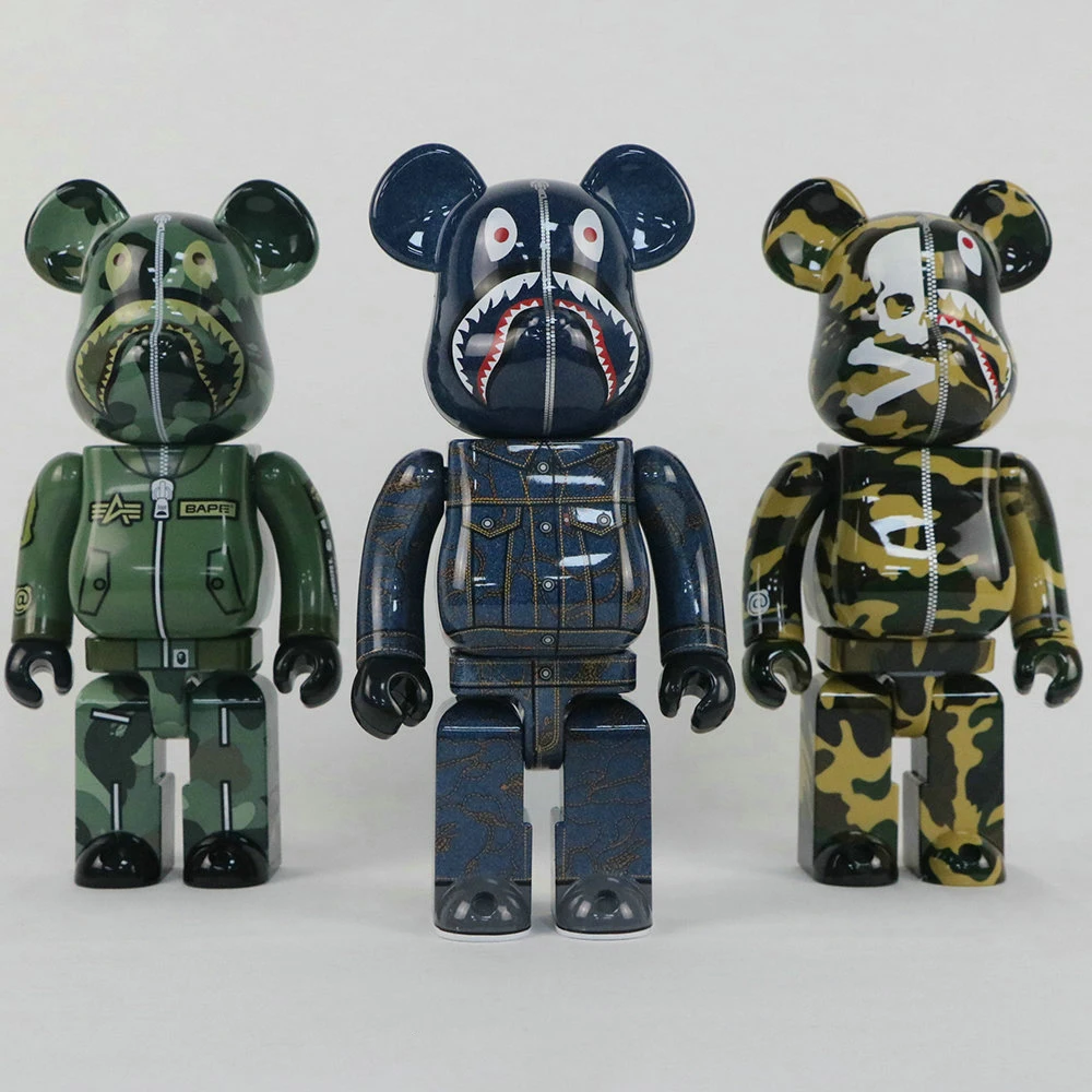 

Bearbrick Bape Co Branded Building Block Bear 400% 28cm Fashion Doll Violent Bear Doll Decoration Pilot Camouflage Shark