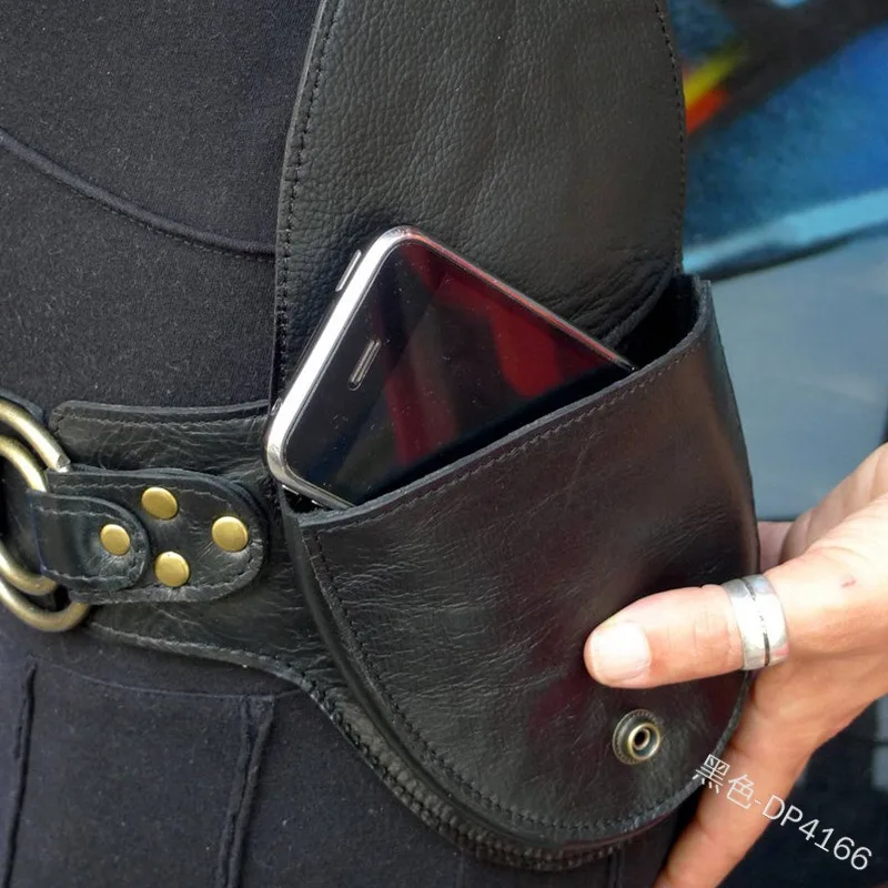 

Medieval Bohemia Waist Phone Pouch Viking Knight Pirate Leather Belt Bag Steampunk Retro Hip Ring Rivet Pocket Cosplay For Adult