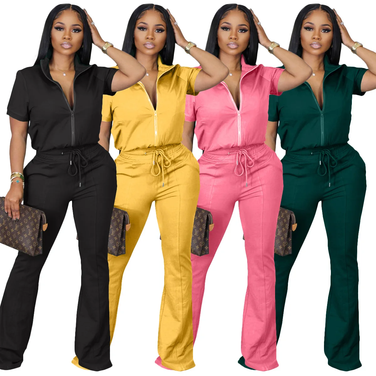

Casual Women Tracksuit Two Piece Set Short Sleeve Shirt + Long Pants Matching Set Clothes For Women Outfit