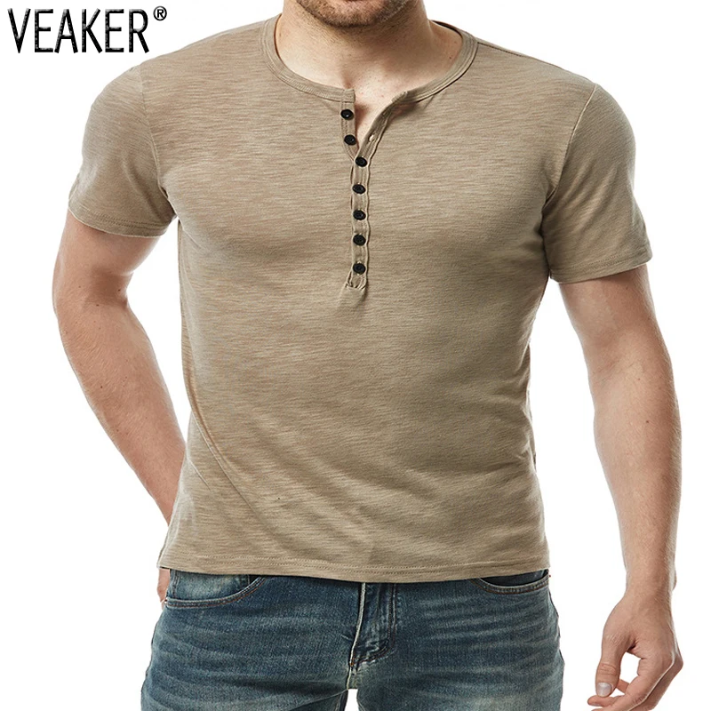 

Мужская хлопковая футболка с V-образным вырезом, с коротким рукавом