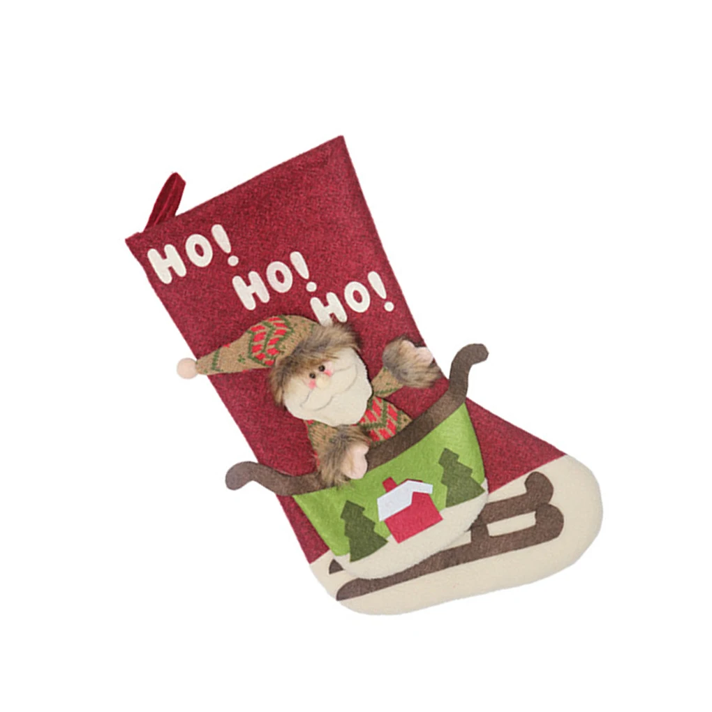 

1PCS Christmas Stockings Socks With Snowman Santa Elk Printing Xmas Candy Gift Bag Fireplace Xmas Tree Decoration New Year