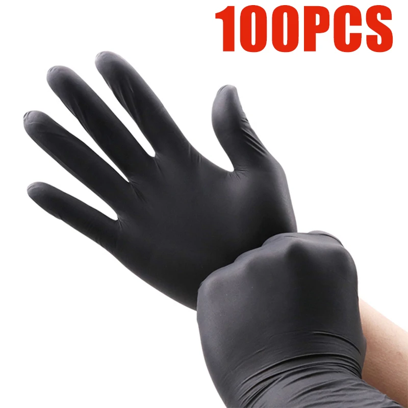 100Pack/150gPowder Free Black Nitrile Gloves Kitchen Household Clean Tool Garden/Barber/Makeup Disposable Waterproof Work Gloves