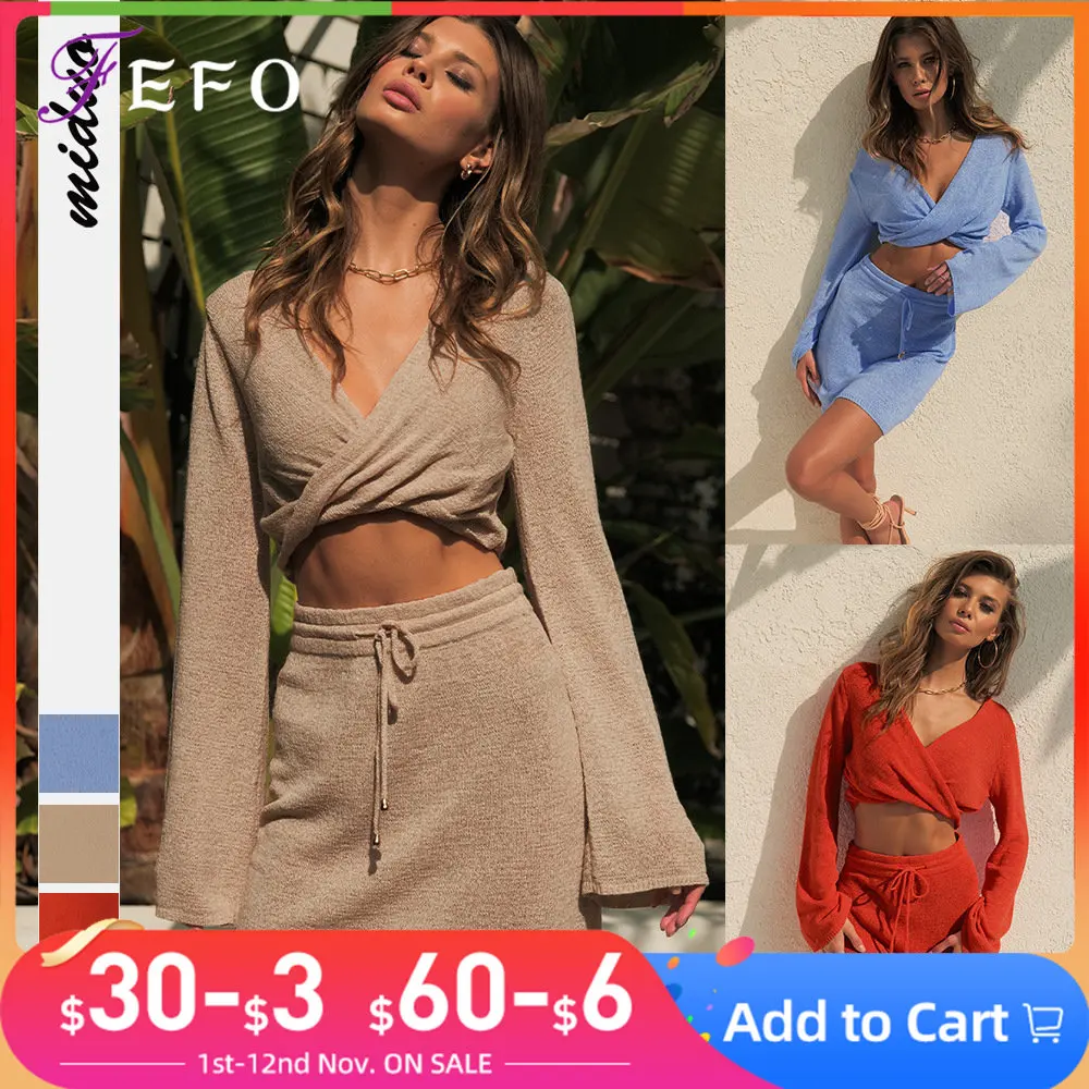 

Sexy Dress for Women Summer Autumn Fashion Outfits Top and Skirt Set Drawstring Ruched Long Sleeve Two Piece Set Bodycon Skirts